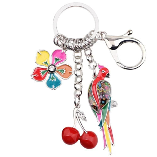 Parrot Cherry Flower Keyring
