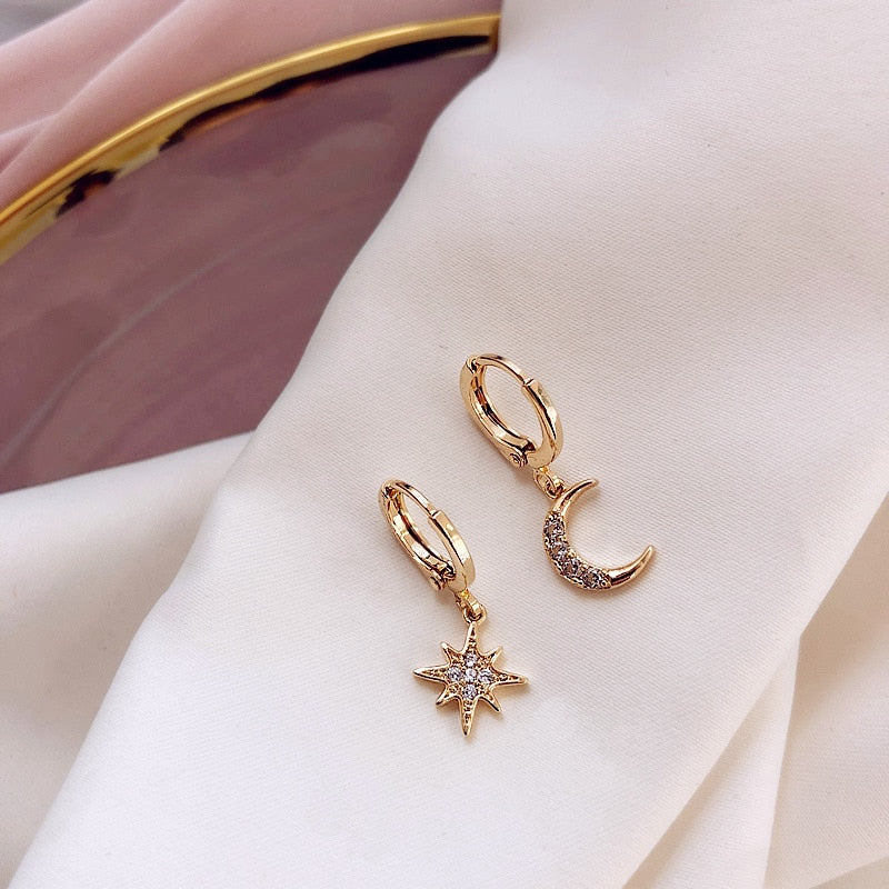 Star & Moon Asymmetrical Drop Earrings